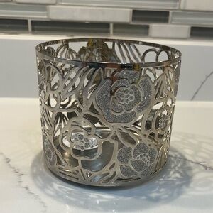 Bath and Body Works 3 Wick Candle Silvertone Floral Glitter